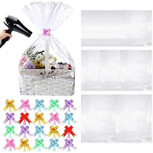 3 Sizes 40 Pack Shrink Wrap Bags For Gift Baskets Easter Clear Pvc Heat Shrink Bags Cellophane Basket Bags Shrink Wrap And 60 Pcs Colorful Pull Bows For Present Baskets Packaging #TOP6