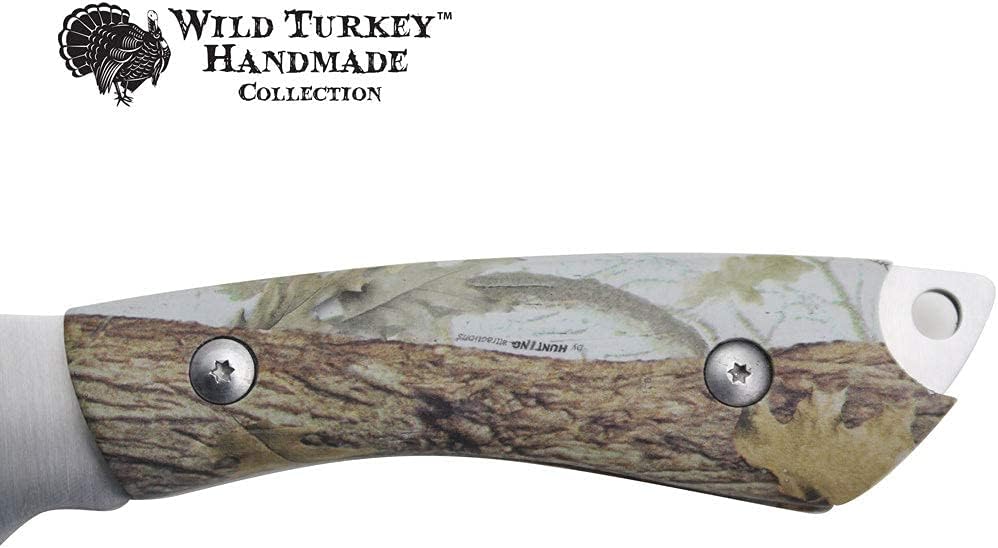 Wild Turkey Handmade Collection Full Tang Fixed Blade Gut Hook Skinner Knife w/Leather Sheath. (White)