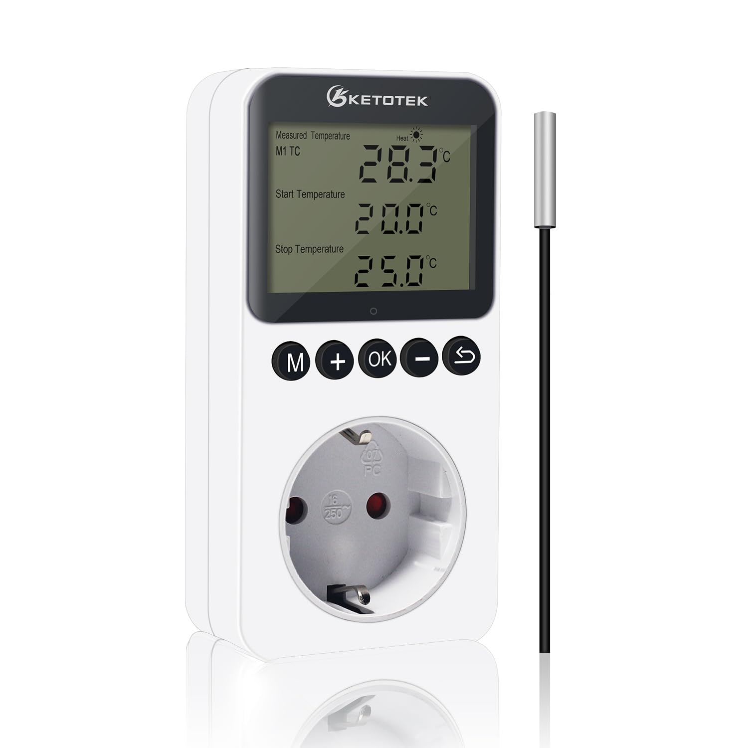 KETOTEK KT3200 Tag Nacht Temperaturregler Steckdose Thermostat Digital Temperaturregler Heizung Kühlung mit Sonde für Reptilien Brauen Gewächshaus Brutmaschine