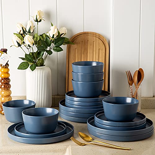 Amorarc Ceramic Dinner Plates Set Of 6, 10.0 Inch Matte Stoneware Plates For Kitchen,Modern Flat Dinnerware Dishes Set,Microwave& Dishwasher Safe, Scratch Resistant, Matte Blue #TOP5