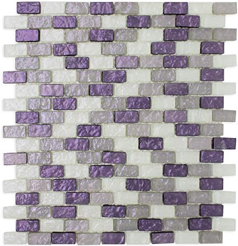 TPRNG-01 Small Brick Pearl Look Purple Glass Mosaic Tile Backsplash (1 Sheet)