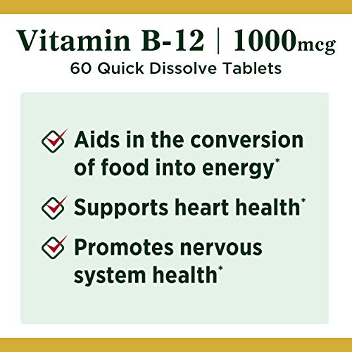 Vitamin B12 By Nature's Bounty, Quick Dissolve Vitamin Supplement, Supports Energy Metabolism And Nervous System Health, 1000Mcg, 60 Tablets #TOP2