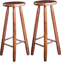 Banquinho de Madeira Redondo 70cm - Kit com 2 Bancos Altos sem Verniz - Tamborete Rústico de Madeira Maciça para Sala, Varanda e Jardim