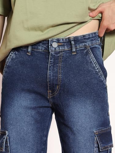 Image of Urbano Fashion Men's Regular Fit Washed Cargo Jeans with 6 Pockets Stretchable