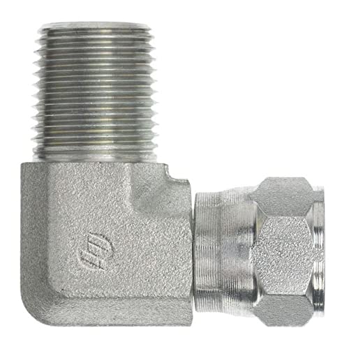 Brennan Industries 6501-04-06-FG Forged Steel 90 Degree Elbow Tube Fitting, 1/4"-18 NPTF x 9/16"-18 SAE Thread, 3/8" Male NPTF x 3/8" Female JIC Swivel