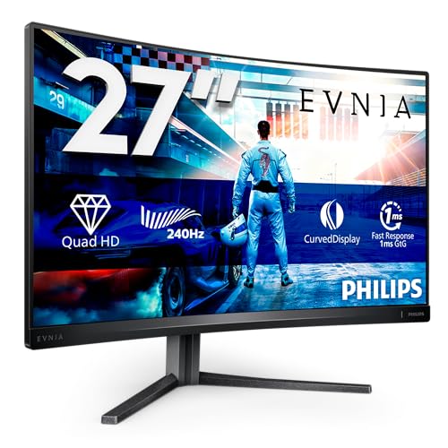 Philips Gaming Monitor 27M2C5500W 27 pollici, Curvo, 2560x1440, WQHD, 240Hz, Fast VA Panel, 0.5ms MPRT, USB Hub, (HDMI2x 2.0 DP 2x 1.4) Adaptive Sync, HDR400, FreeSync Premium Pro, Grigio