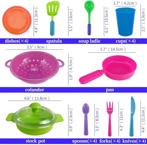 Loppdece Kinderküche Zubehör Geschirr Set,Lebensmittel Spielzeug für Kinder und Topfset Teller,Tassen, Besteck,Geschirrständer mit Abtropffläche,Kinder Kochgeschirr für Spielküche ab 3 Jahre(27 Teile)