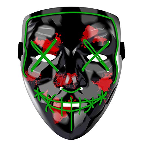 LED Halloween Mask,Scary mask with LED Light,Multiple Choices, Three Colors,Cosplay EL Wire Glowing mask for Halloween Festival Party (Green)