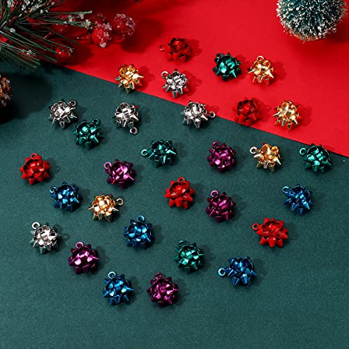 Phalin 20/30Pcs Christmas Charms, Metallic Red Green Gold Xmas Bow Charms Bulk, Holiday Charm Bracelet Making Kit, Christmas Jewelry Making Supplies Gifts (30Pcs) #TOP1