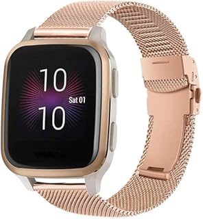 ahayo 20mm Watch Strap for Garmin Venu Sq/Venu 2 Plus/Vivoactive 5, Metal Mesh Stainless Steel Wrist Band with Double Fold-Over Clasp for Garmin Vivomove Sport, Forerunner 165