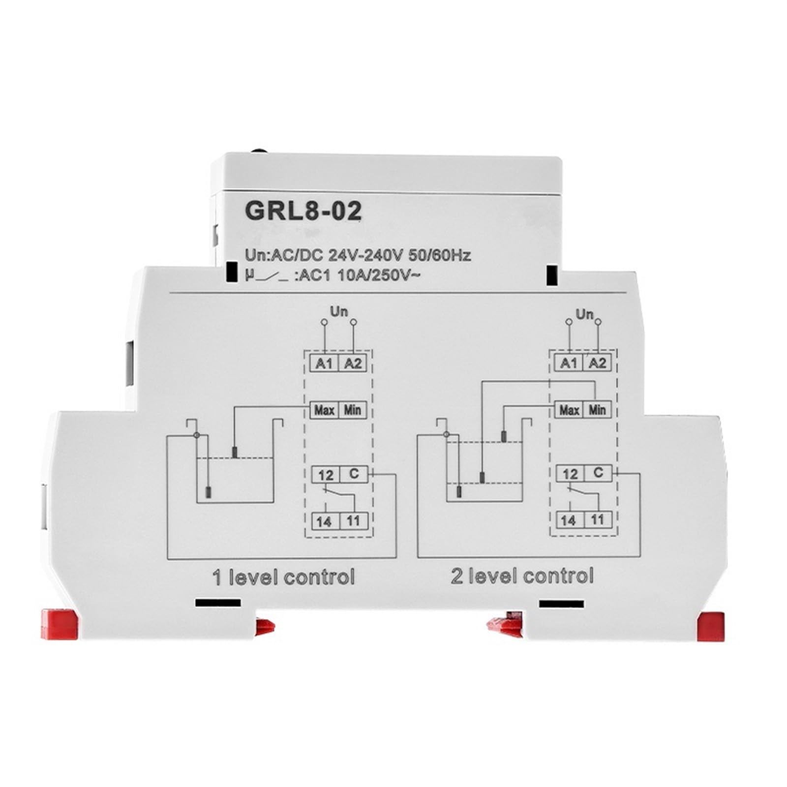 GRL8 Relé de control de nivel de líquido Controlador electrónico de nivel de líquido 10A AC/DC24V-240V 1 Uds (Size : GRL8-01 ACDC24V-240V)