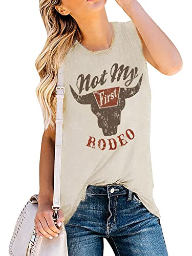 Gemlon Womens Not My Rodeo Western Graphic Cowgirl Tank Tops Loose Summer Sleeveless Tees Shirts For Women Beige M #TOP1