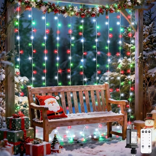 Image of JMEXSUSS 300LED Red White and Green Christmas Curtain Lights with Remote