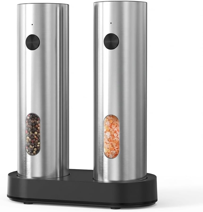 Ickmomo Electric Pepper Grinder & Salt Set (2 Pack) - Rechargeable Adjustable Coarseness with LED Light, Large Capacity for Kitchen/Outdoor/BBQ/Gifts