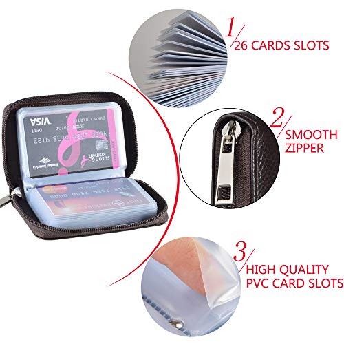 Easyoulife Genuine Leather Credit Card Holder Zipper Wallet With 26 Card Slots (Coffee) #TOP5
