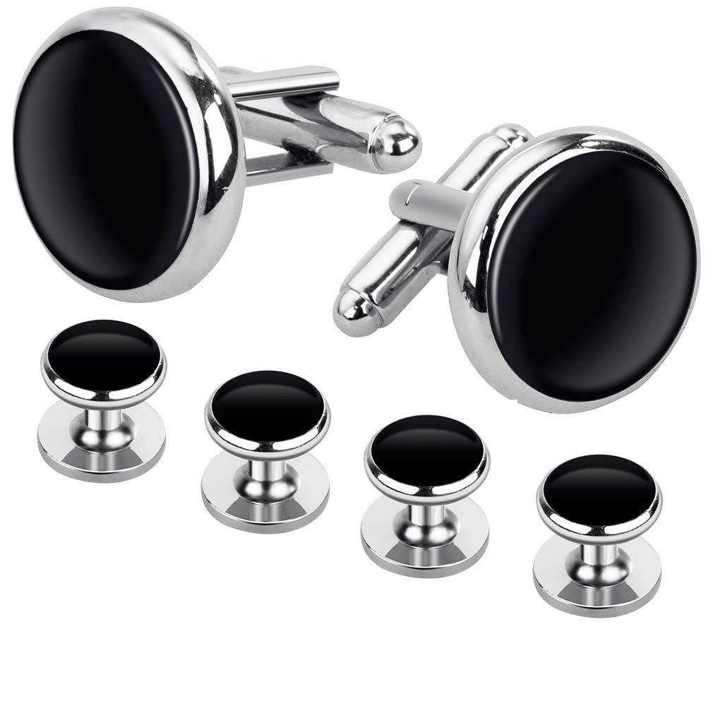 Iktu Mens Fashion Luxurious Tuxedo Shirts Cufflinks Include Cuff Studs Set Unique Mens Charm (Rhodium Silver Polish) (B09Q1855ZS) Amazon Price History, Amazon Price Tracker