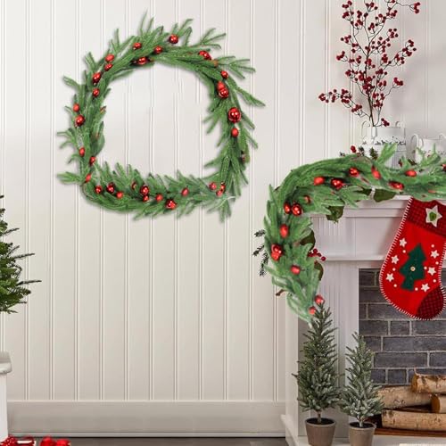 Couronne de Noël en cèdre artificiel haut de gamme pour cheminée et table de fête