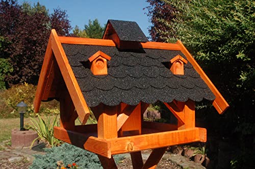 Deko-Shop-Hannusch XXL Futterhaus Vogelhaus mit Bitumenschindeln und Gauben versch. Dachfarben wählbar mit oder ohne Solarbeleuchtung V19, Variante:bitum dunkel XXL