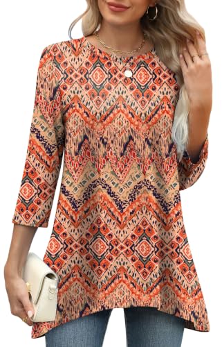 Image of OFEEFAN Tunic Tops for Women Loose Fit Dressy 3 /4 Length Sleeve Womens Tops with Asymmetrical Hem S-4XL