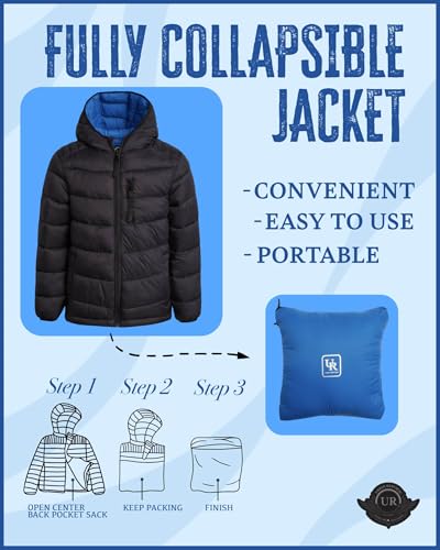 Image of URBAN REPUBLIC Boys Puffer Jacket - Packable Warm Insulated Hooded Boys Winter Coat with Pockets (Sizes 4-20)