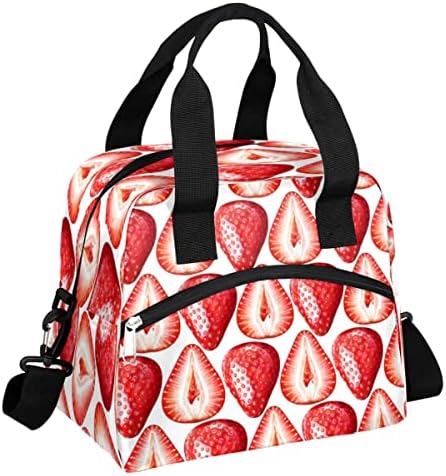 KOBLEN Strawberry Fruit Plant Insulated Lunch Bag for Women Men Reusable Lunch Box Cooler Tote Shoulder Bag Lunch Container for Adult Office Work Picnic Travel Outdoor