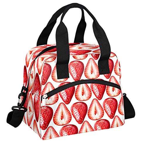 Koblen Strawberry Fruit Plant Insulated Lunch Bag For Women Men Reusable Lunch Box Cooler Tote Shoulder Bag Lunch Container For Adult Office Work Picnic Travel Outdoor #TOP2