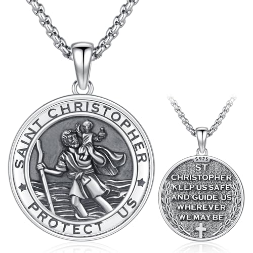 Friggem Sterling Silver St Christopher Necklace Traveler Protection Medals