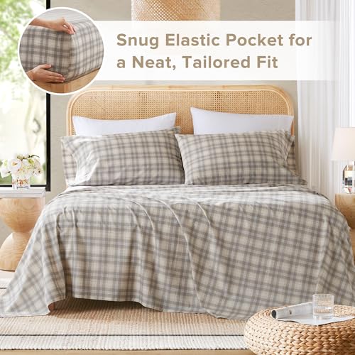 Comfort Spaces 100% Cotton Sheets Twin XL, Breathable, Naturally Cool Cotton Sheets, Soft Cotton Bed Sheets with 12" Elastic Pocket Fits up to 14" Mattress, All Seasons Sheet Set, Wesley Taupe 3 Piece