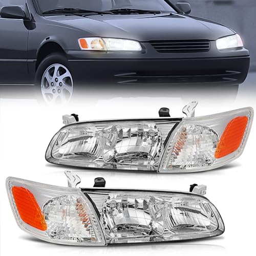 Image of Nilight Headlight Assembly Compatible with 2000 2001 Toyota Camry Replacement Headlamp Chrome Housing Amber Reflector Driver and Passenger Side