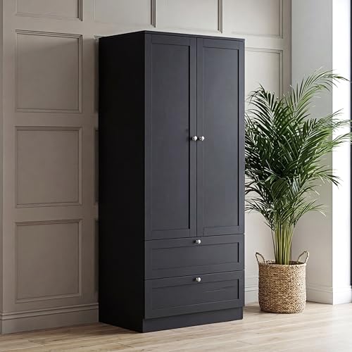 Vida Designs Altino 2 Door 2 Drawer Wardrobe | Black | Bedroom Furniture | 170H x 77W x 53D cm | With Storage Shelf & Hanging Rail | Modern Storage Cupboard Units