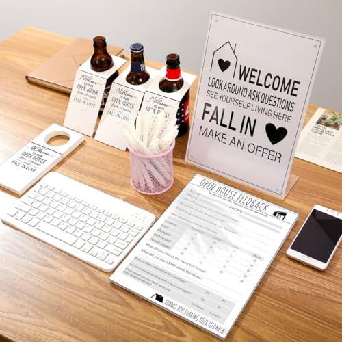 Eersida 151 Pcs Open House Supplies for Real Estate Include 1 Open House Signs Large 50 Water Bottle Name Tag 50 Real Estate Feedback Notepad Sign 50 Retractable Ballpoint Pens (White,Classic Style) - Image 3