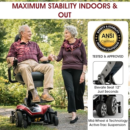 Pride Mobility Jazzy Air 2 Power Wheelchair + Mobility Yours Accessories, Includes Setup and Instruction, Electric Wheelchair for Adults with Elevating Seat, 15 Miles per Charge, LED Lights, Warranty