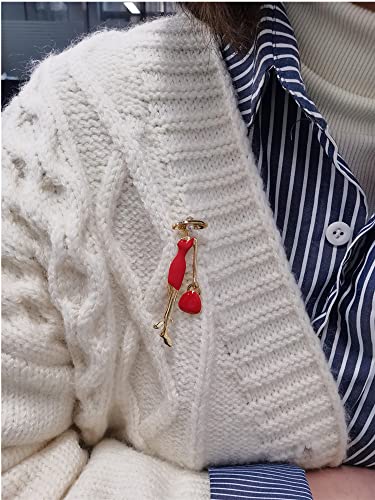 Fashion Lady in Red Brooch Pin for Women Girls Cute Enamel Brooches Lapel Pins Hat Bag Dress Accessories Holiday Party Jewelry Gift - Thumbnail 3