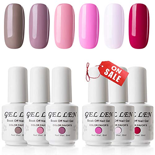 Gellen Gel Colors Nail Polish Set - Solid Colors Daisy Pinks Grays, Long Lasting Gel Nail Colors Nail Art Manicure Pedicure Kit