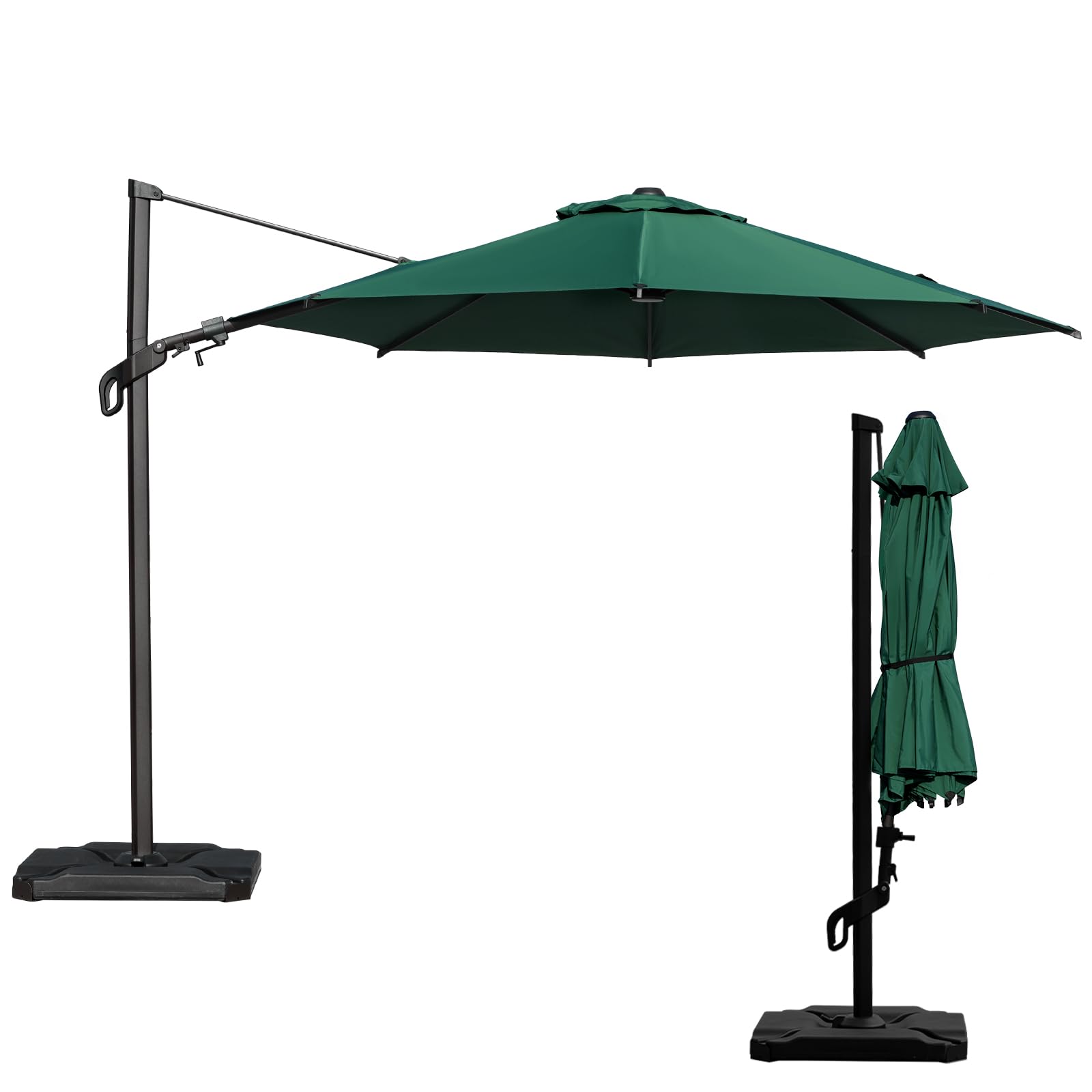 Abba Patio 10FT Vienna Offset Patio Umbrella Outdoor Cantilever Umbrella with 360° Rotation Design and Easy Tilt Adjustment UV 50+ Protection 8 Ribs for Backyard Garden Deck Pool Patio, Dark Green