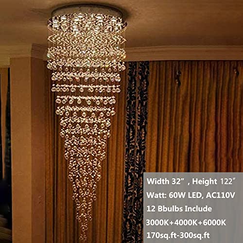 12-Lights 122" Large Chandelier Moedrn Crystal Raindrop Ceiling Pendant Lights For High Ceiling Living Room Foyer Chandelier Lighting Fixture Remote Dimmable Light Lamparas #TOP6