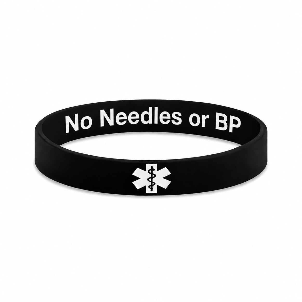 No Needles or BP Medical Alert Bracelet – Discreet/Hidden Message Silicone Wristband (202mm)