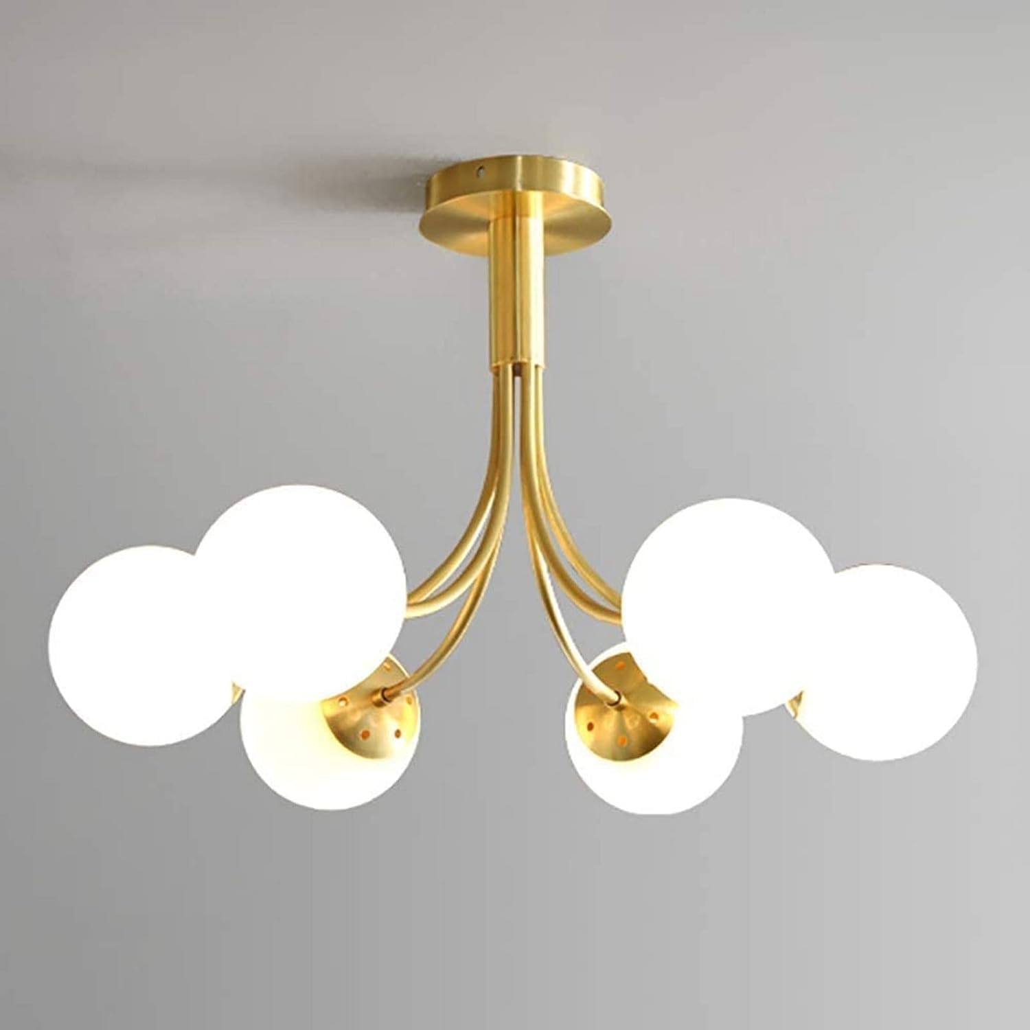 Plafonnier moderne de plafond en verre dépoli à branches de style lustre 5 lampes