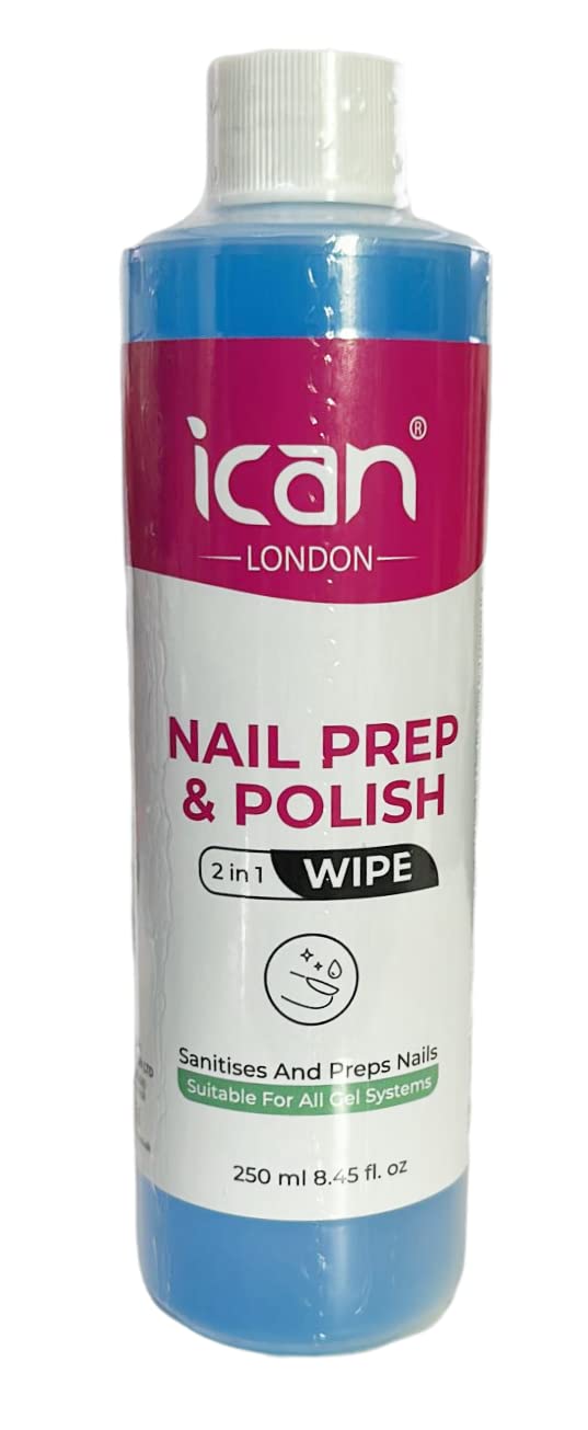 ican Nail Prep & Polish 2 in 1 Wipe Gel Polish Residue Cleaner Multi-Purpose for Sanitiser For Nail Care 250ml