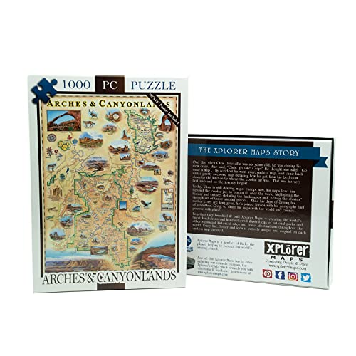 Arches & Canyonlands National Park Map Cardboard Jigsaw Puzzle - 1000 Pieces, Hand-Illustrated - Educational, Family Activity, Ages 7+, Includes Poster - 25.4 X 19.8 #TOP1