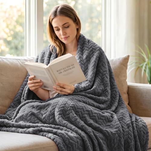 Image of Exclusivo Mezcla Dark Grey Fleece Throw Blanket for Couch and Bed, 50x70 Inches Soft Cozy 3D Decorative Jacquard Flannel Blankets, Lightweight Fuzzy Plush Warm Throws for All Seasons