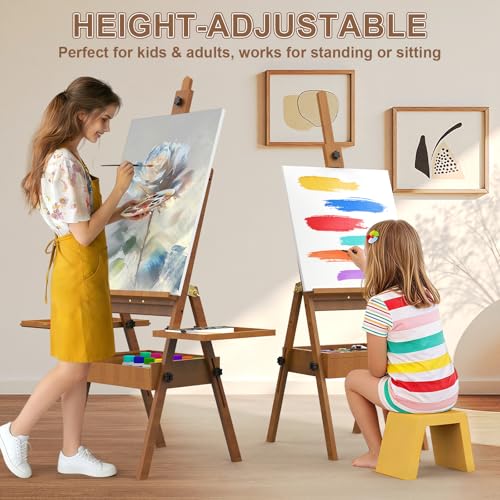 Professional Vintage Wood H-Frame Easel, with 2 Palette and Storage Box by COZEER - Image 4
