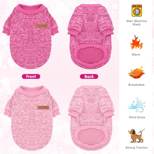 Idepet Haustier Katze Hundepullover, Warmer Hundepullover Katzenkleidung, Fleece-Welpenmantel für kleine mittelgroße große Hunde rosa grau XS-XXL (Rosa DunkeRosa, XS)