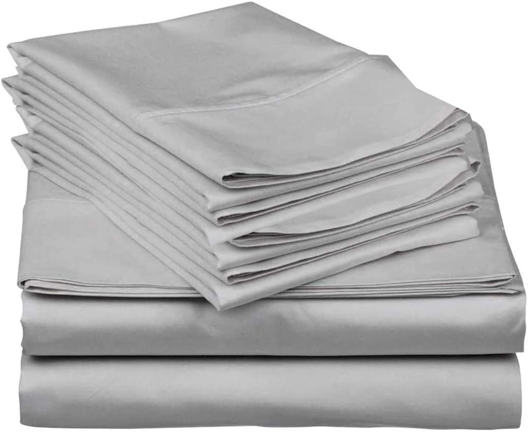 Mattress-Homes 6 Piece King Sheet Set, Hotel Luxury Collection, 100% Egyptian Cotton, 18 Inch Deep Pocket Fitted Sheet, Soft & Cool, Breathable Bedding with 4 Pillowcases in Dark Grey Stripe