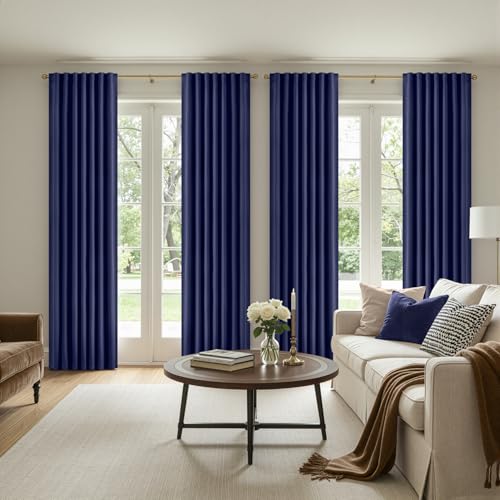 Image of ANRODUO Navy Blue Back Tab Blackout Curtains 84 Inch Long 2 Panels | Rod Pocket,Thermal Insulated Room Darkening Light Blocking Curtains for Living Room Bedroom Privacy,W42xL84