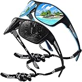 MEETSUN Polarized Sports Sunglasses for Men Fishing Cycling Baseball Running and Driving UV400 Protection 2 Pack Black + Blue Mirrored Lens