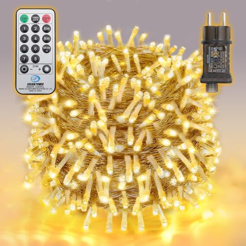 SALCAR Guirlande Lumineuse LED 20m 300 LEDs avec Télécommande, 8 Modes, Minuterie et Mémoire, IP44 Étanche, pour Noël, Fête, Mariage, Blanc Chaud