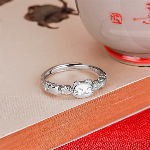 Cute Little Cat Statement Rings for Women S925 Sterling Silver Dainty Adjustable Promise Animal Paw Print Kitty Open Finger Stackable Ring Comfort Fit Band Wedding Delicate Jewelry for Pet Lovers4