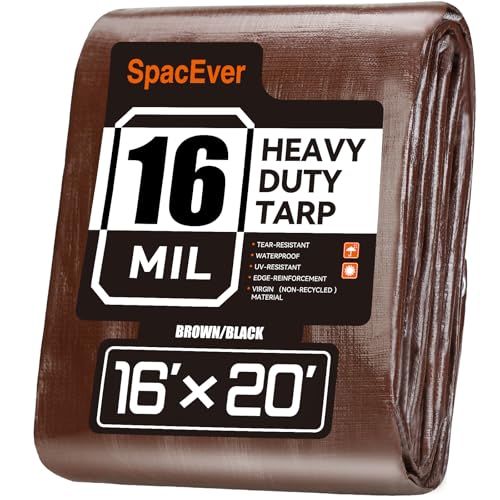 16x20 FT Tarp Waterproof, 16 Mil Tarps Heavy Duty Waterproof Multipurpose Protective Cover UV Resistant Rip & Tear Resistant with Grommets Reversible for Home Boats Cars Camping
