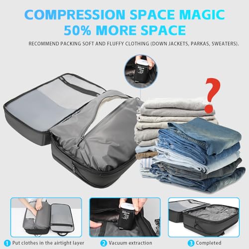 Image of TANGCORLE Vacuum Backpack Travel with Pump, 42L Expandable Carry on Compression Backpack Flight Approved for Women Men Fit 17 Inch Laptop with USB Charging Port Business Weekender
